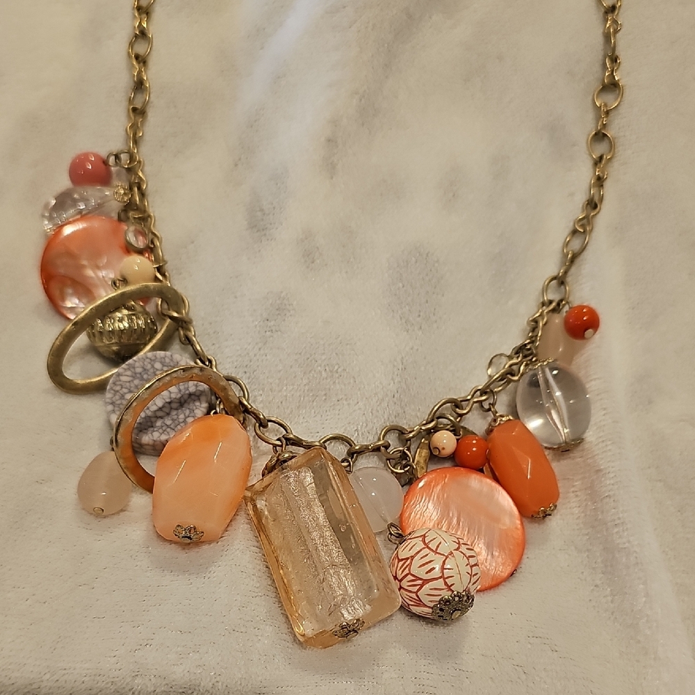 Premier Designs Gold Necklace with Orange Tone Charms - Picture 2 of 8